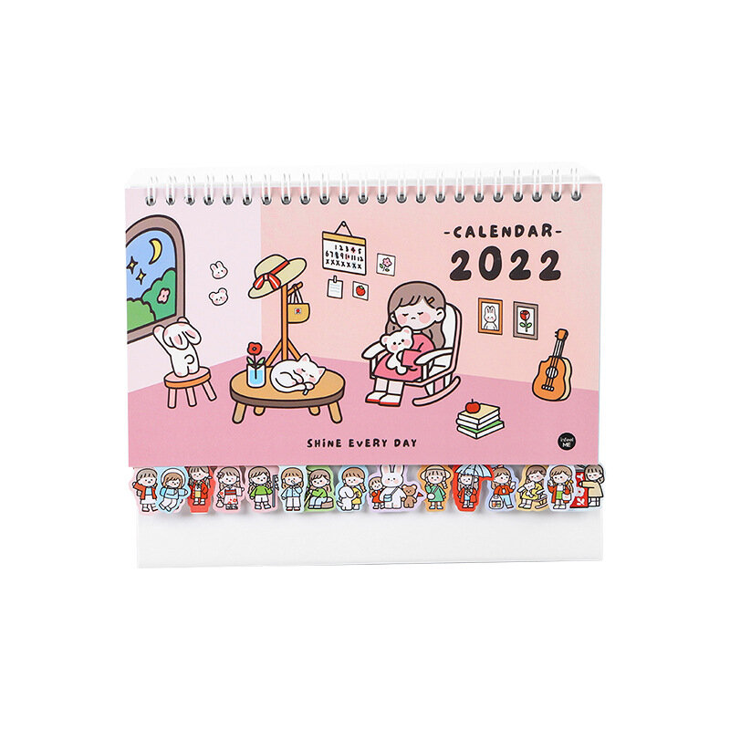 Новинка 2022 г., милый календарь с изображением девочки кролика и наклейкой в виде спирали, креативный настольный календарь, дата, напоминание, планировщик sl3063