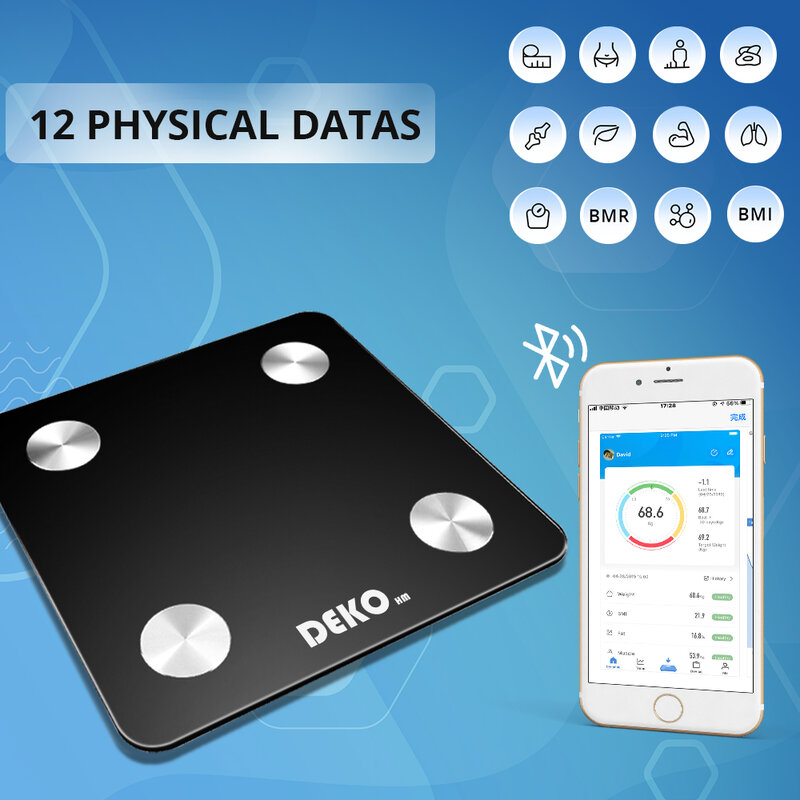 DEKO Body Fat Scale สมาร์ทบลูทูธห้องน้ำน้ำหนักสุขภาพการตรวจสอบไร้สายดิจิตอล BMI เครื่องวิเคราะห์ส่วนปร...