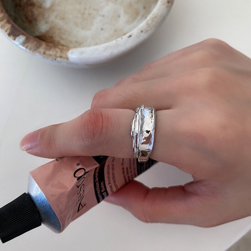 Silvology Sterling 925 Silber Unregelmäßigen Textur Ringe Elegante Minimalistischen Starke Französisch Stil Offene Ringe für Frauen Büro Schmuck