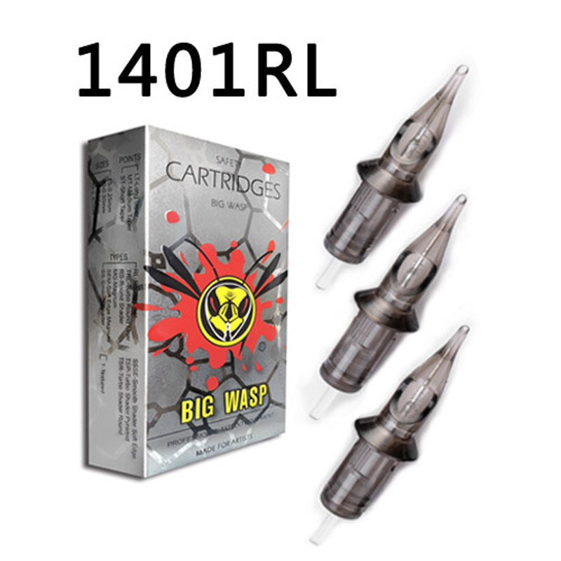 BIGWASP 1401RL Tattoo Needle Cartridges #14 Evolved (0.4mm) Round Liner (01RL) for Cartridge Tattoo Machines & Grips 20Pc