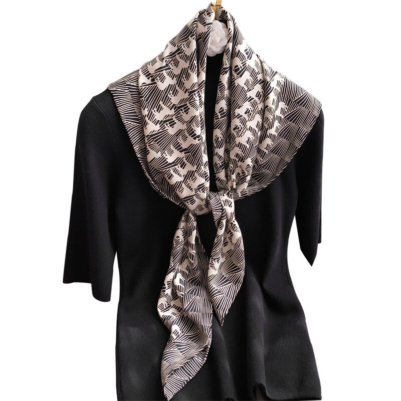 Bufandas de cuello de diseñador de lujo para mujer, bufanda de seda 100% Natural, de satén, 90x90 Cm