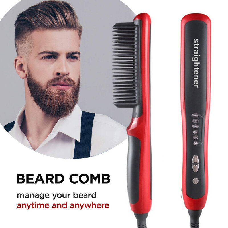 Peine eléctrico para hombres, cepillo alisador de barba, herramienta de peinado multifuncional, peine rizador y alisador rápido