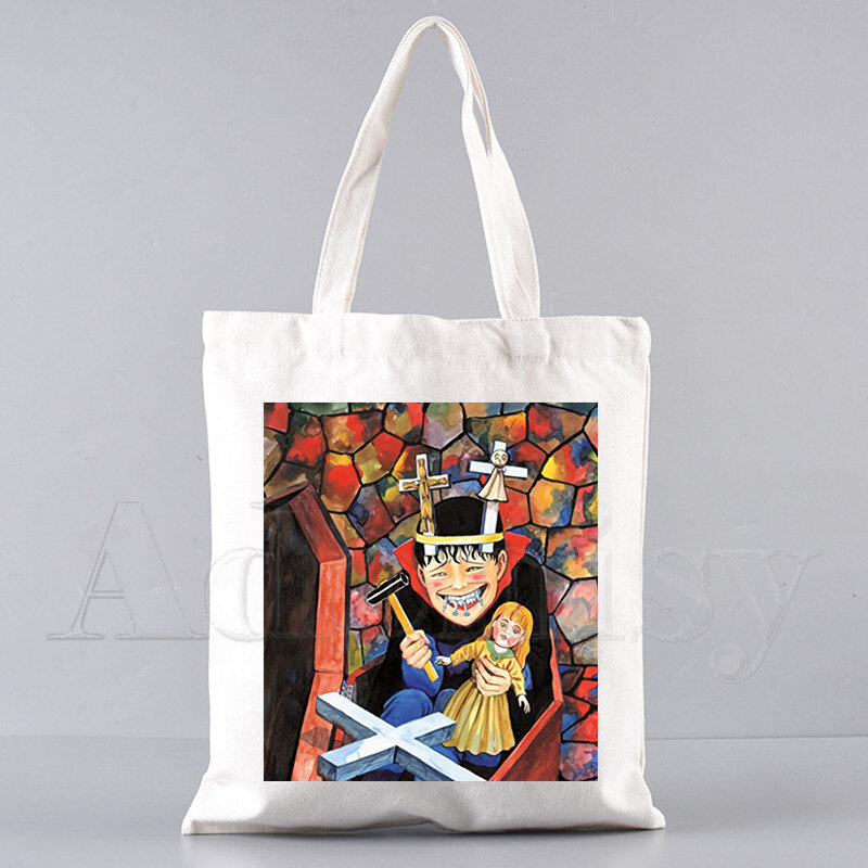 Borsa a tracolla in tela con stampa Junji Ito per borse da donna borsa Shopping riutilizzabile Eco borse moda Vintage Ulzzang