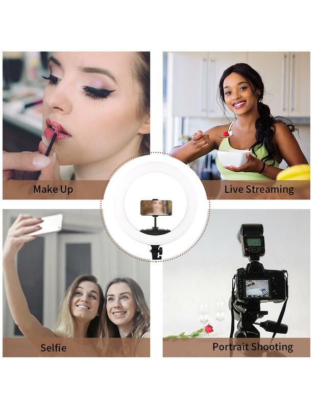 Anillo de luz LED regulable para selfis, lámpara con trípode, iluminación de fotografía para teléfono, maquillaje, Youtube y vídeo, 10, 18 y 22 pulgadas