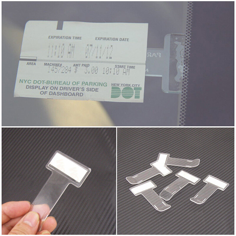 Mini soporte de carpeta de billete transparente en forma de T para coche, soporte de plástico para billetes de estacionamiento