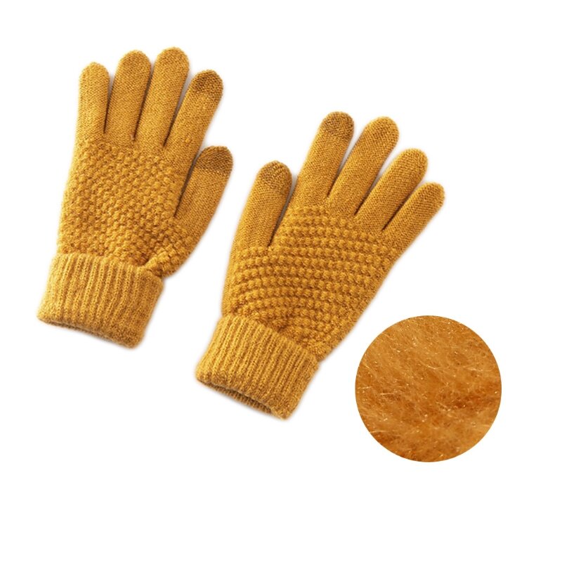 Unisexe hiver tricoté écran tactile gants couleur unie épaisse doublure en peluche chaud confortable Jacquard doigt complet Texting mitaines