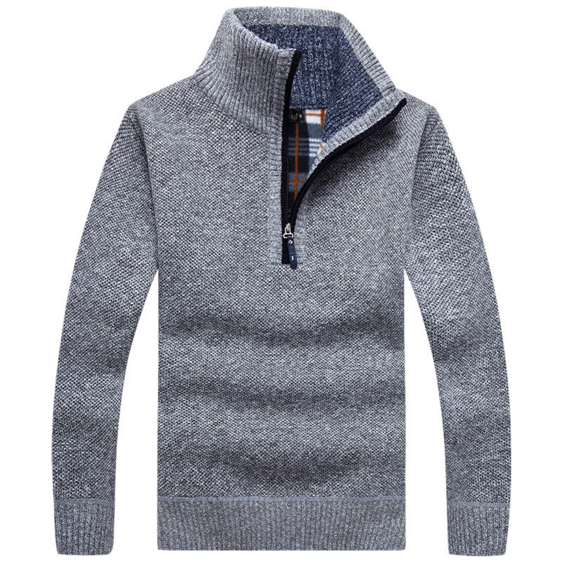 Осенне-зимний плотный свитер, Мужская водолазка на молнии, теплый пуловер, высококачественные Мужские приталенные вязаные шерстяные свите...