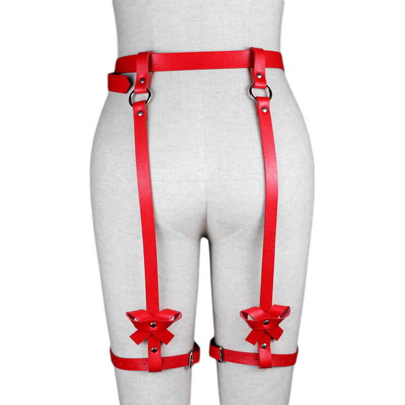 B. cyqz vermelho couro do plutônio arnês gótico liga cintos para mulheres sexy lingerie perna garter punk corpo bondage cinto artesanal ajustável