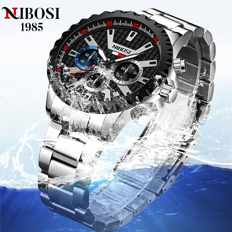 NIBOSI – montre en acier inoxydable pour hommes, marque de luxe, chronographe, à Quartz, nouvelle mode, 2021