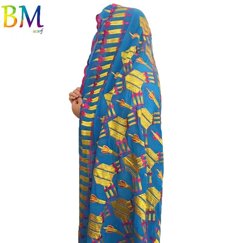 재고 있음! 고품질 아프리카 여성 쉬폰 스카프 자수 무슬림 스카프 크기 200*100cm 숄 랩 BX414