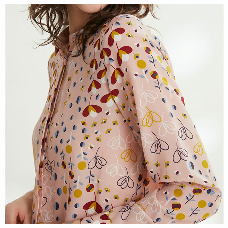 Camisa de seda feminina de manga comprida, camisa de amoreira floral estilo estrangeiro fashion 2020