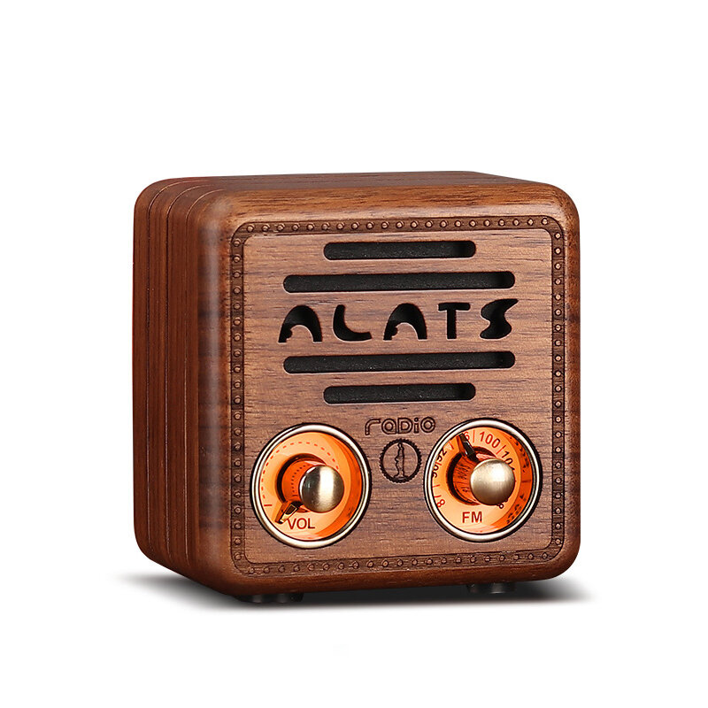 Minialtavoz de madera con Bluetooth, reproductor de música inalámbrico con Radio FM, AUX, para teléfono, MP3, ordenador, escritorio, Retro, Vintage, portátil, 5W