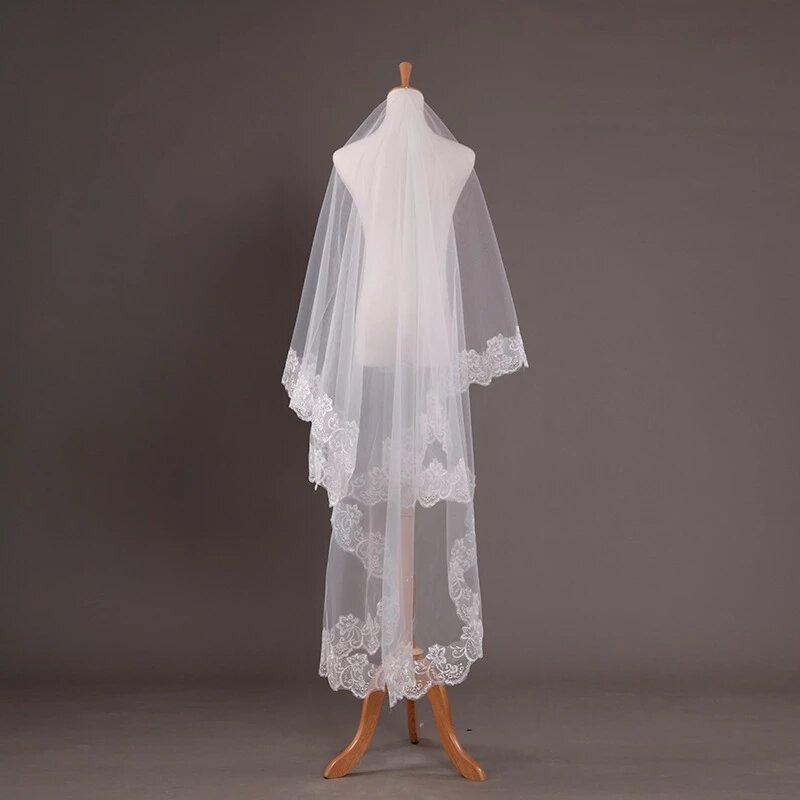 رومانسية تصميم جديد طبقة واحدة طويلة الدانتيل حافة الحجاب الزفاف تول لا مشط أبيض/العاج غطاء الرأس اكسسوارات الزفاف