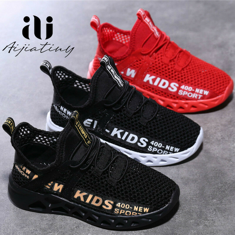 Sapato infantil de corrida, calçado esportivo leve e respirável para meninos e meninas