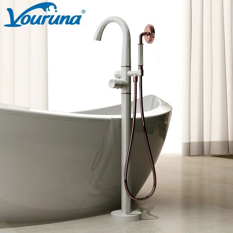 VOURUNA New Arrival Floor Mounted Bathtub Faucet Black&White Free Standed Tub Filler Shower Mixer Tap