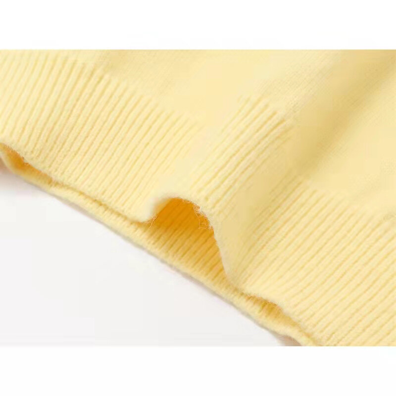 Sweter Kuning Wanita Musim Semi dan Gugur Korea Chic Kasual Pullover Retro Jahitan Lentera Lengan Rajut Pullover Atas