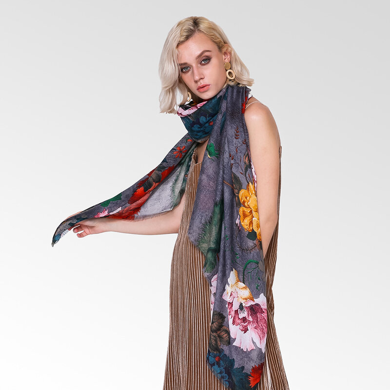 Bufanda de diseño de peonía para mujer, chales de seda, accesorios de ropa, chal, nueva moda