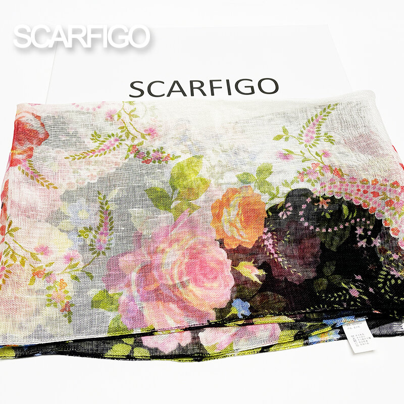 SCARFIGO 꽃 인쇄 100% 여성을위한 리넨 스카프 봄 Shawls 175*55cm