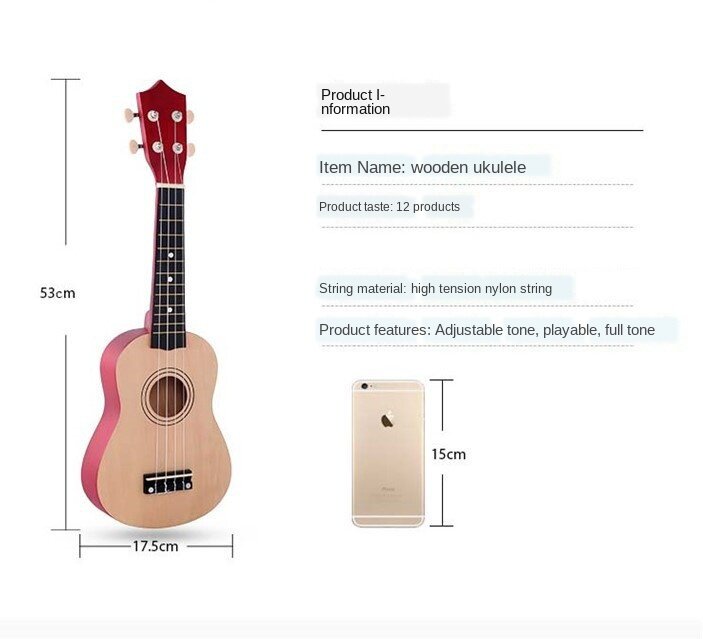 21-Inch Wood Ukulele Christmas Gift Ukulele Children Four-String Small Guitar Color Ukulele  Guitar  Travel Guitar Ukulele Kit