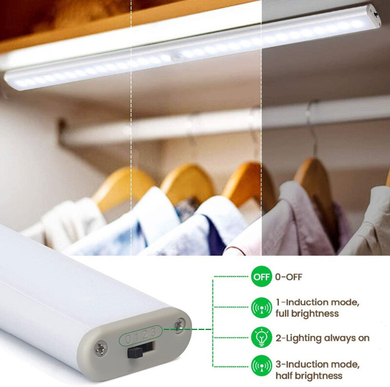 6 10 24 40 60 led sotto l'armadio luce notturna sensore di movimento armadio luce cucina camera da letto illuminazione lampada da parete con striscia magnetica