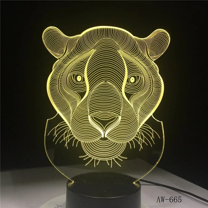 Luminária criativa com led 3d leão luz noturna, cores 3d acrílico, para crianças, presente para escritório interno