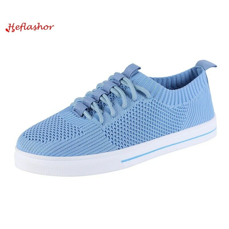 Women Casual Shoes Summer New Solid Color Lace-up Flat Shoes Outdoor Breathable Comfortable Jogging Sports Shoes Zapatos