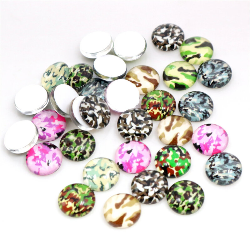 8mm 10mm 12mm cores misturadas camuflagem artesanal cabochons de vidro padrão cúpula jóias acessórios suprimentos