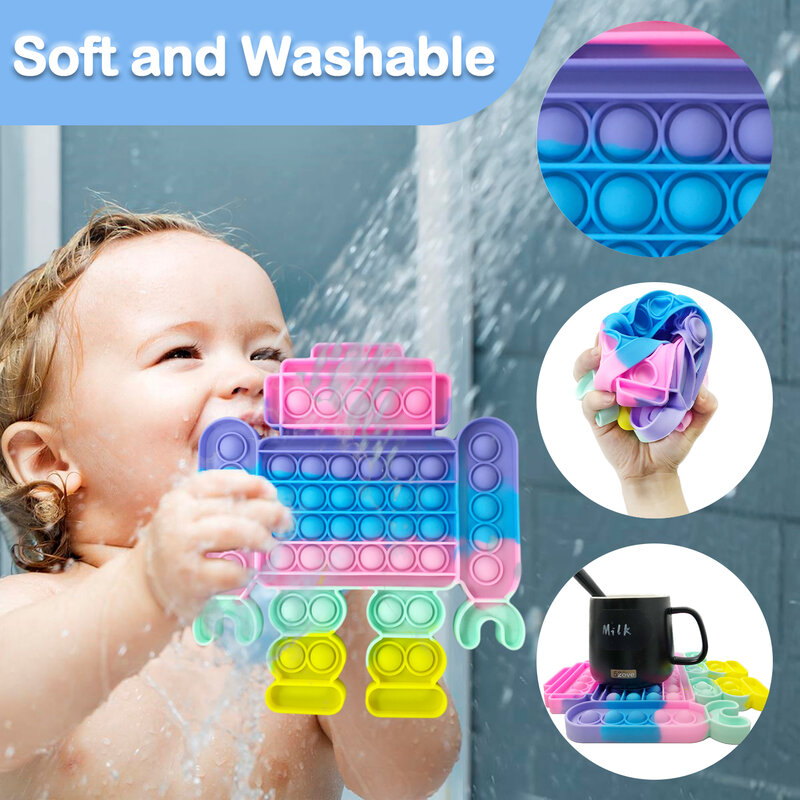 Paquete de 2 juguetes sensoriales para niños y adultos, Robot de magdalenas de gran tamaño, Simple, con burbujas de empuje, alivio del estrés