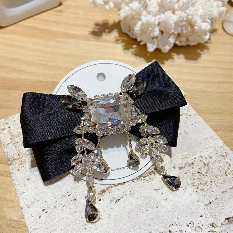 Luxury Korean  Square Flower Crystal Barrettes Hairgrips For Women Fashion Sweet Bowknot Clips Hair Jewelry Gifts