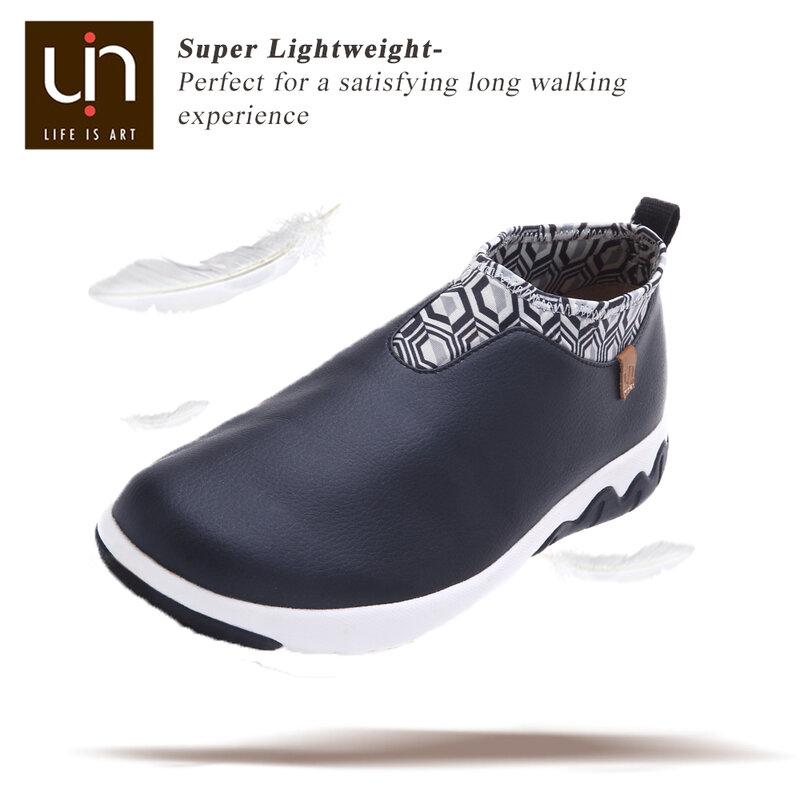 UIN Verona/Volendam Series Casual mieszkania buty damskie/męskie skórzane buty z mikrofibry Outdoor Sneakers czarne/białe modne mokasyny