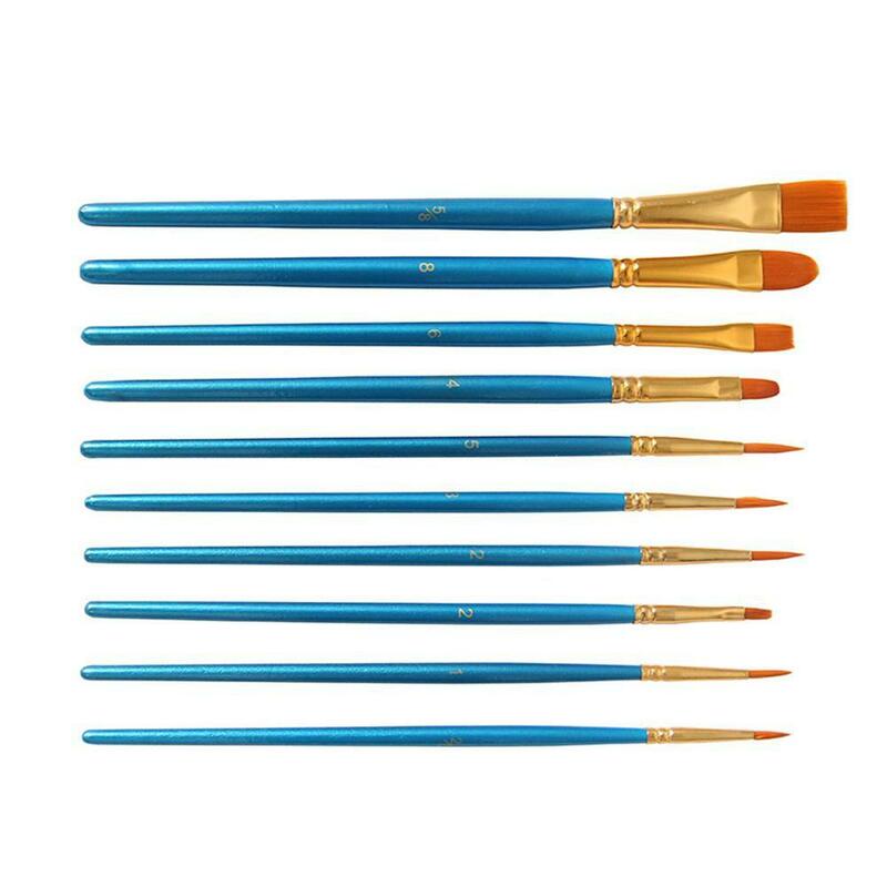 10Pcs/Set Watercolor Gouache Paint Brushes Different Shape Round Pointed Tip Nylon Hair Painting Brush Set