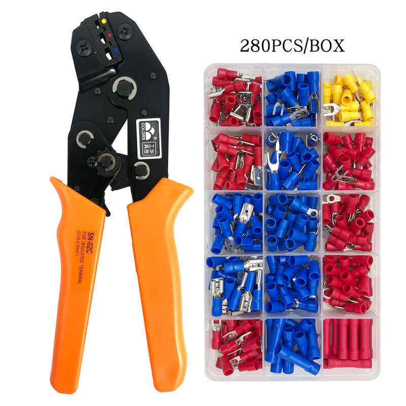 Wire Crimping Pliers SN-02C 0.5 - 2.5mm2 20 - 13AWG Precision Jaw 280Pcs /Box Terminals Kit Electrical Crimper Tools