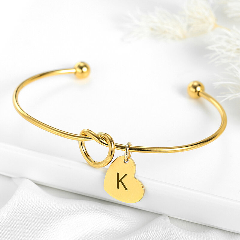 Amore cuore incisione A-Z lettera del pendente del braccialetto per le donne in acciaio inox bracciale regolabile ragazze gioielli personalizzati