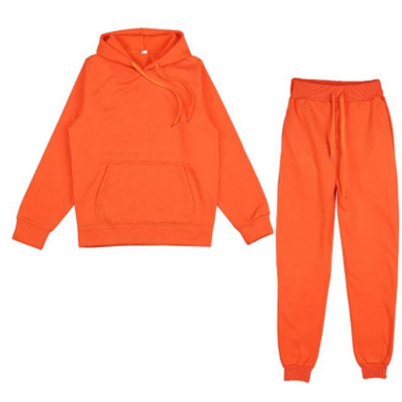 Baju Olahraga Penuh Pria Warna Solid Hoodie Celana Olahraga Gaya Sederhana untuk Pria Set Kebugaran 2 Potong Warna Murni Streetwear Hangat
