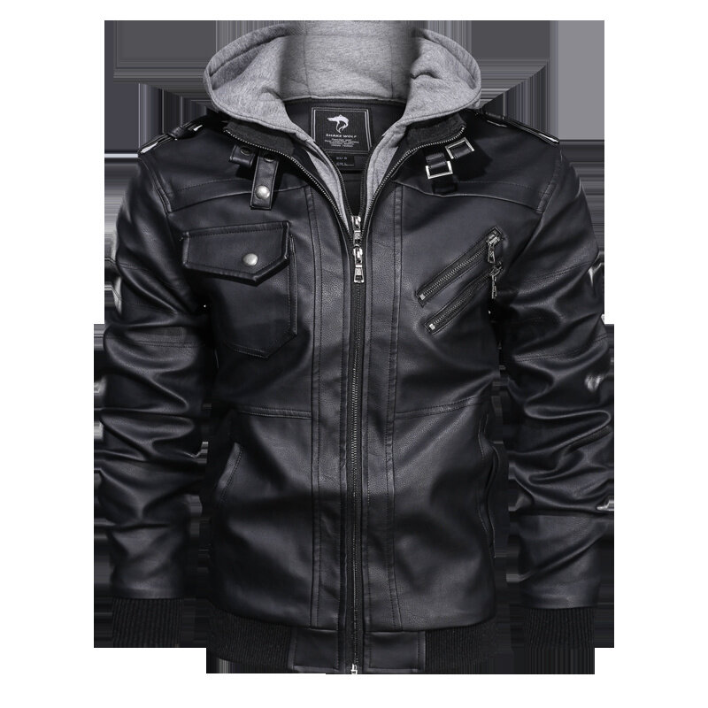 Blouson en Faux cuir homme, grande taille 5XL, vêtement d'extérieur pour moto, fermeture éclair Oblique, capuche, Pu