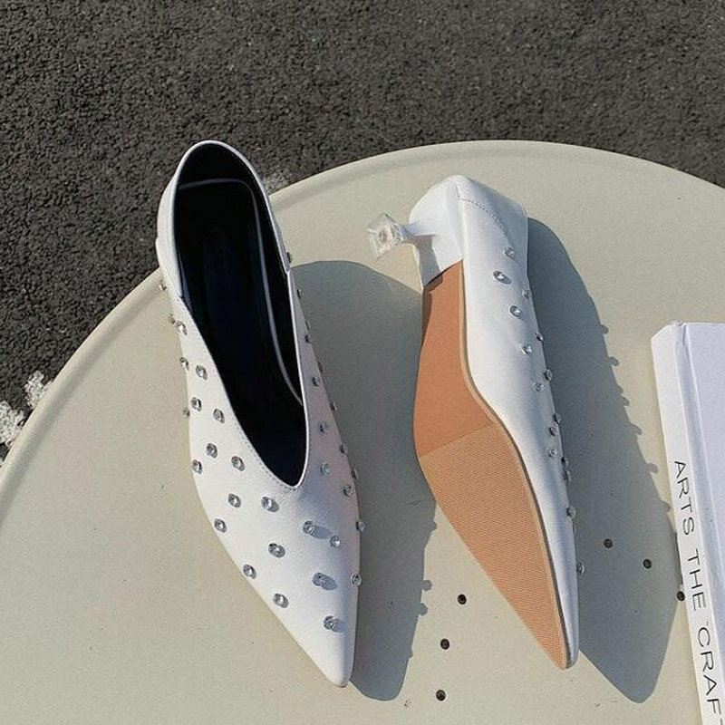 Zapatos de tacón de cristal con punta en pico para mujer, calzado Sexy, informal, para oficina, Primavera, 2021