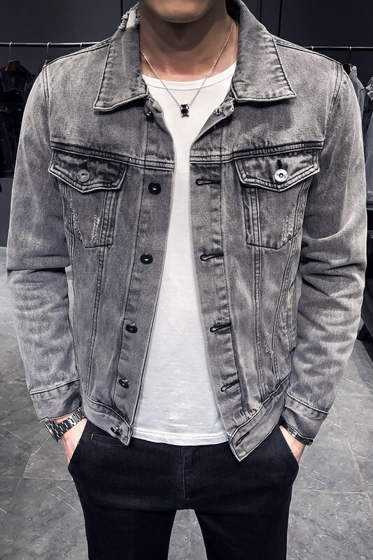 Мужская джинсовая куртка с дырками, базовая мотоциклетная куртка в стиле ретро, уличная одежда в стиле хип-хоп, куртка-бомбер, ковбойская Му...