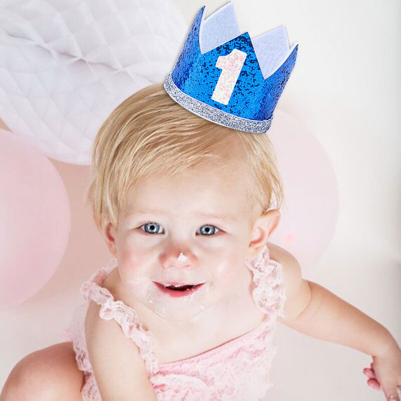 Infant Boy Girl Cap premier anniversaire Couronne Cheveux Accessoire Gâteau Smash chapeau bandeau