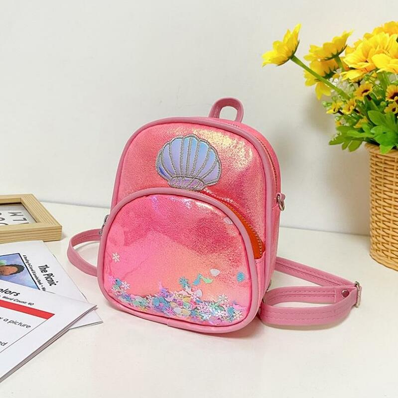 Mochila con cremallera para niña pequeña, bolso escolar informal con bordado de concha de estilo dulce, bolsa de mensajero láser de arena, 2021