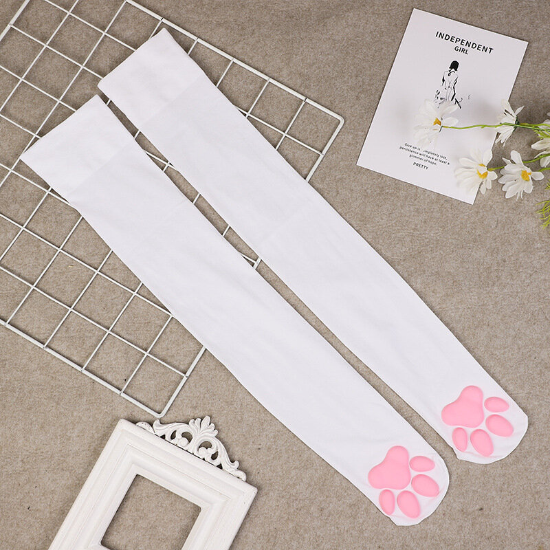 3D nowy kotek pazur Stocking Lolita miękkie bawełniane Pawpads Anime Cosplay dziewczyna prezent udo Sexy śliczne jednolita, różowa łapa Pad Kawaii skarpetki