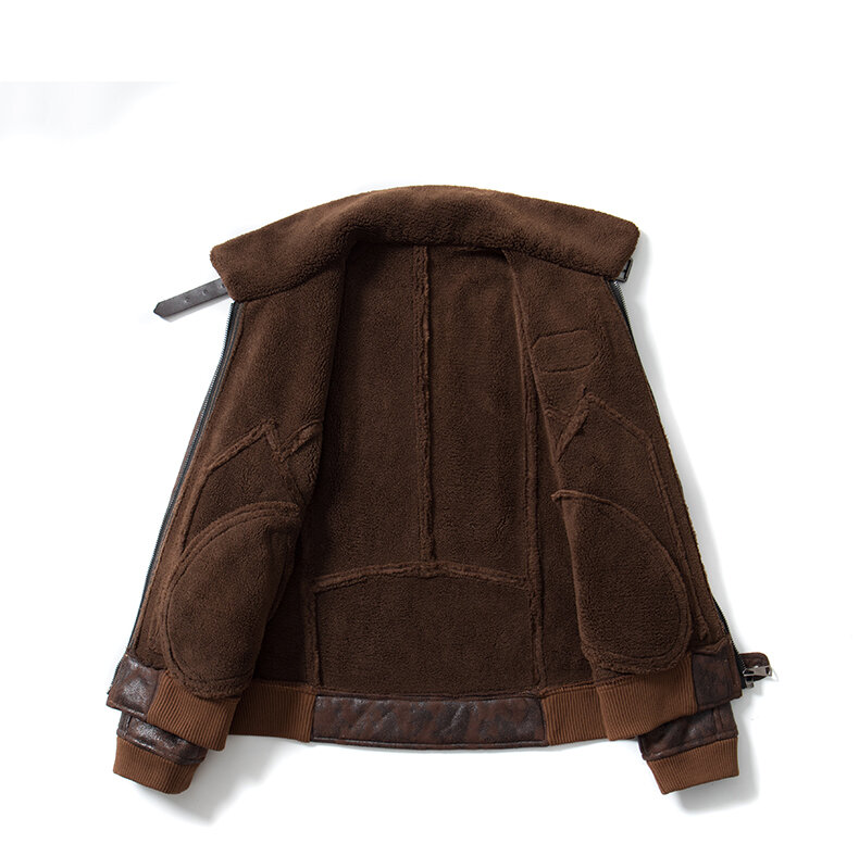 2021 Winter High Quality Men's Solid Color Zipper Lapel Trim Motorcycle Fleece Warm Men's Leather Jacket