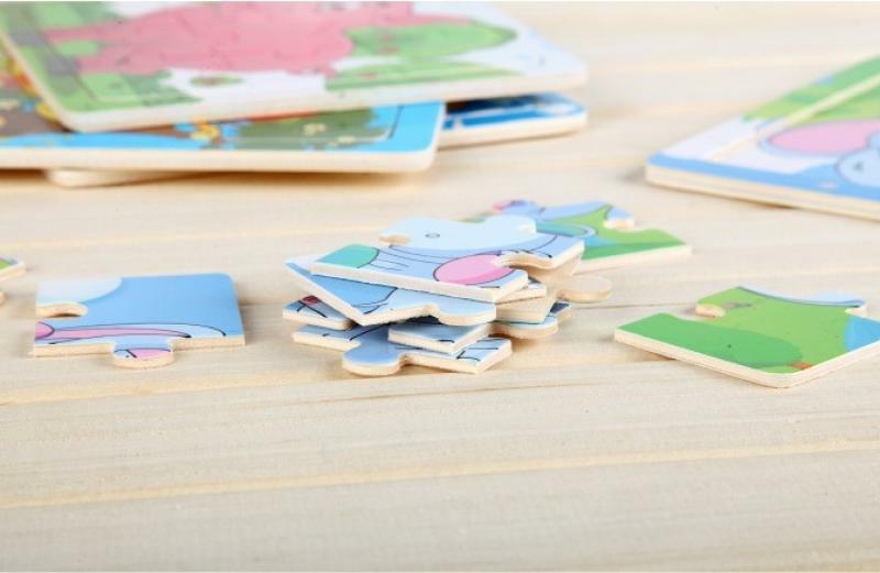 Mini puzzle en bois pour enfants, jouets éducatifs, plats, animaux de dessin animé