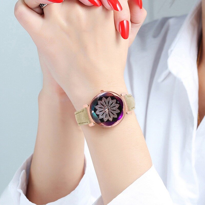 Hebilla magnética de cuarzo para mujer Reloj de Flores cielo estrellado reloj de cuarzo de acero inoxidable para mujer reloj de pulsera para mujer Decoración