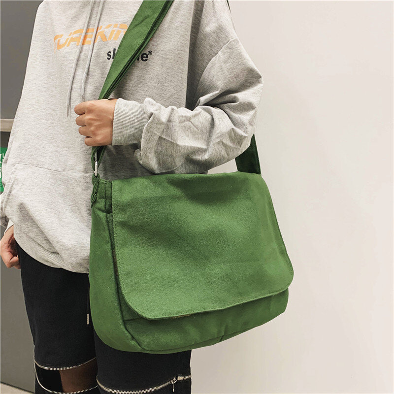 Casual ombro bolsa de lona grande ombro feminino crossbody sacos de viagem saco do mensageiro de compras cor sólida unisex satchels