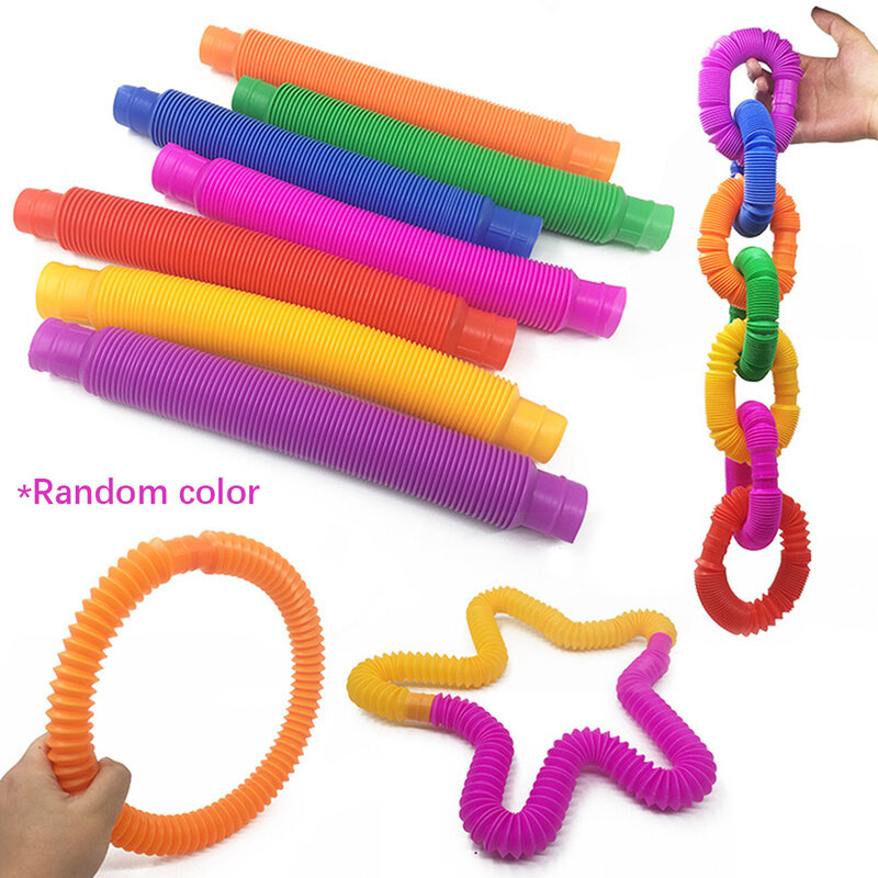 Kids Fidget Pop Tube Toys 자폐증 감각 튜브 스트레스 릴리프 초기 개발 교육 접이식 장난감 다채로운 스트레치 파이프