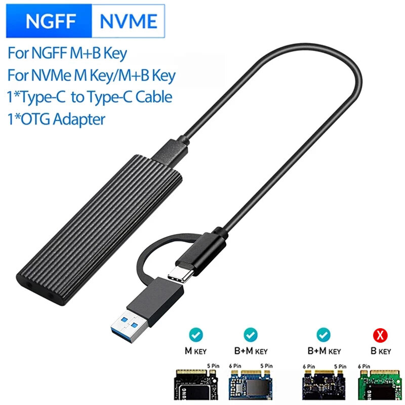 M.2nvme-USB 3.1のケース,10gbpsのデュアルプロトコル,nvme ngff nvme pciie ssd ngff sata hddエンクロージャー,otg付きアダプター