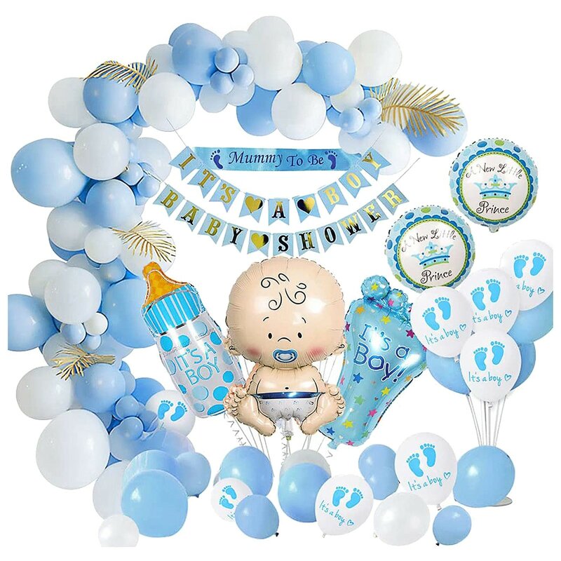 Decorações de chuveiro de bebê menino, chuveiros de bebê decoração menino com chuveiro de bebê conjunto de menino, azul decoração balões de chuveiro de bebês