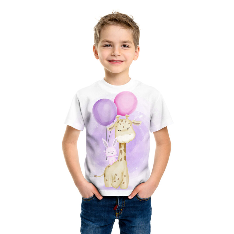 카와이 동물 3D 프린트 티셔츠 어린이 여름 만화 반팔 티셔츠 러블리 베이비 캐주얼 소년 소녀 티셔츠 4 티셔츠-14 티셔츠