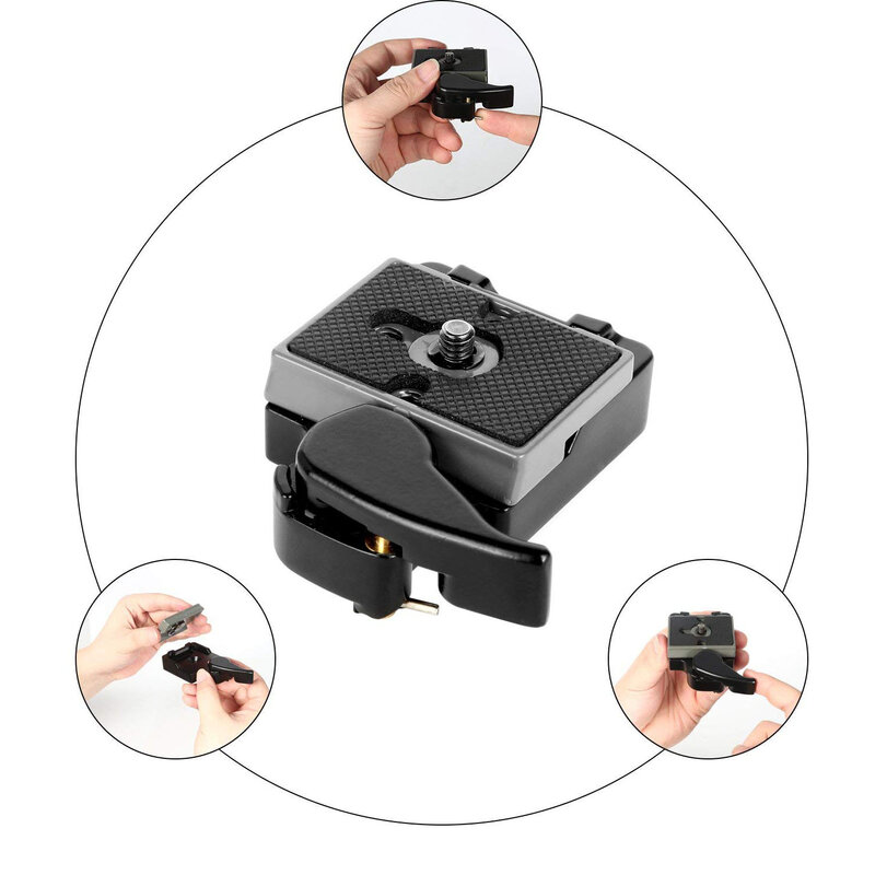 Accesorios de cámara 323 adaptador de abrazadera de liberación rápida Placa de liberación Compatible para trípode de cámara con placa Manfrotto 200PL-14