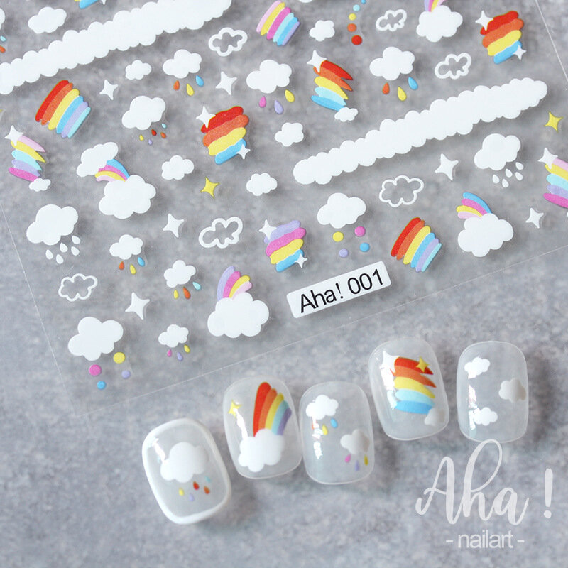 1pcs Cute Animals Rainbow Cloud Pumpkin High Quality 3D Engraved Nail Stickers Star Rain Nail Art Decorations Nail Decals Design